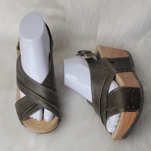 bussola Shoes - BUSSOLA Formentera Capretto‎ Ivy Leather Comfort Wedge Chucky Boho Sandals 38